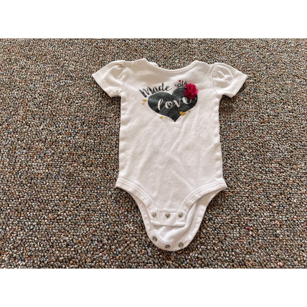 Baby Starters Girls Made with Love Glitter Heart Bodysuit 6M